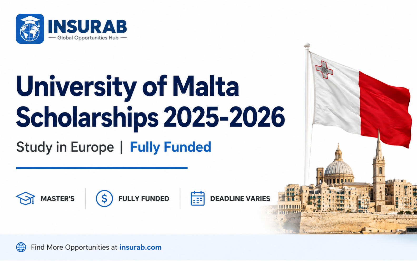 University of Malta Scholarships announcement banner for international students.