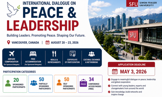 International Dialogue on Peace and Leadership 2026 in Canada | Fully Funded Conference in Vancouver