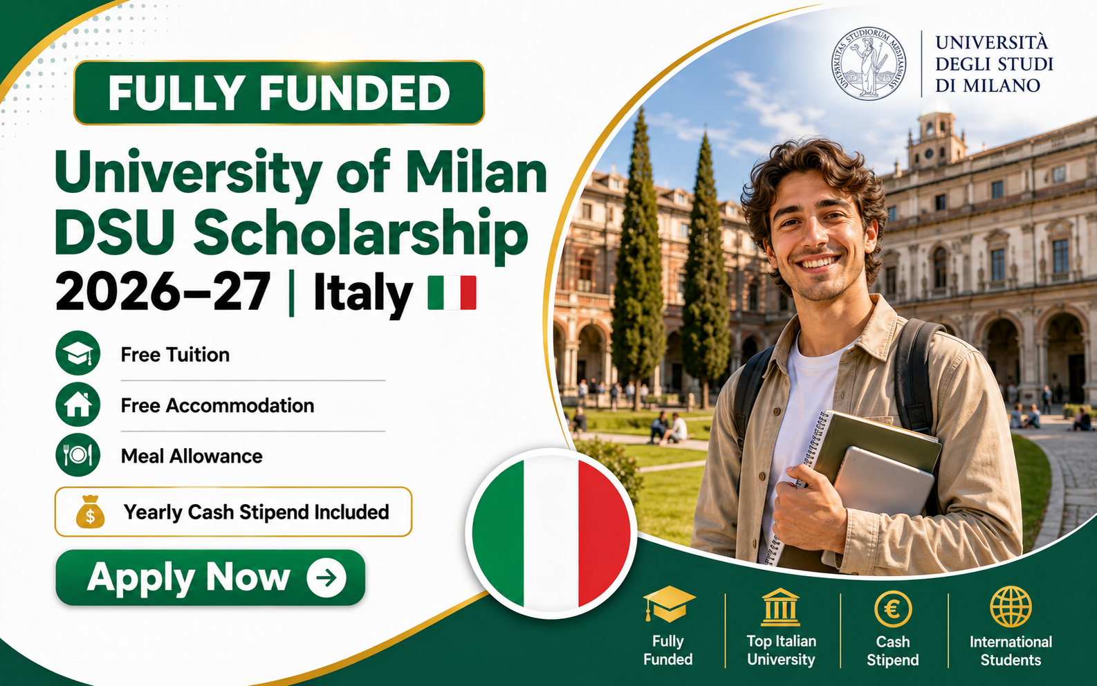 University of Milan DSU Scholarship 2026-27 in Italy | Fully Funded