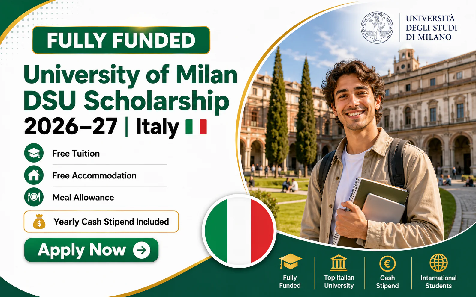 University of Milan DSU Scholarship 2026-27 in Italy | Fully Funded