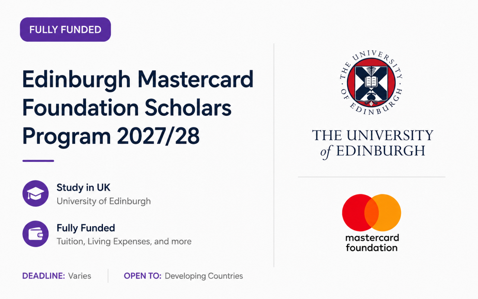 Edinburgh Mastercard Foundation Scholars Program 2027/28 | Fully Funded UK