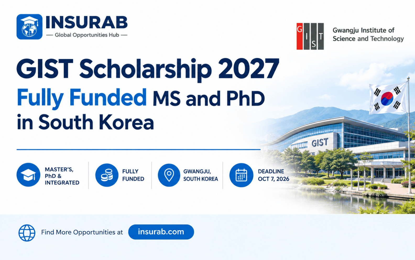 GIST Scholarship 2027 | Fully Funded MS & PhD Korea