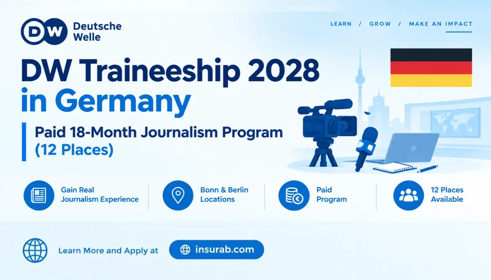 DW Traineeship 2028 in Germany, paid journalism program by Deutsche Welle in Bonn and Berlin