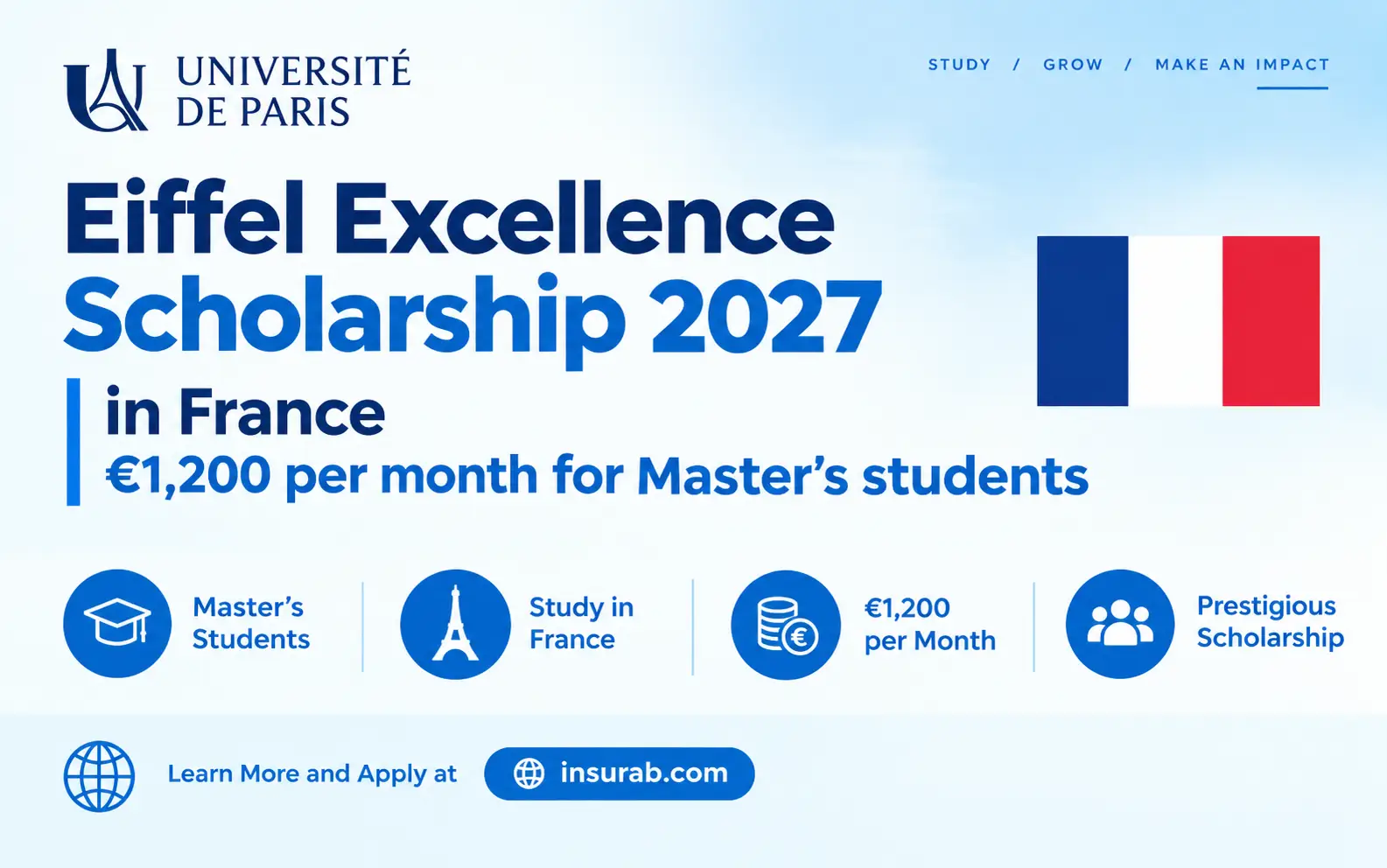 Eiffel Excellence Scholarship 2027 in France €1,200 per month for Master’s students