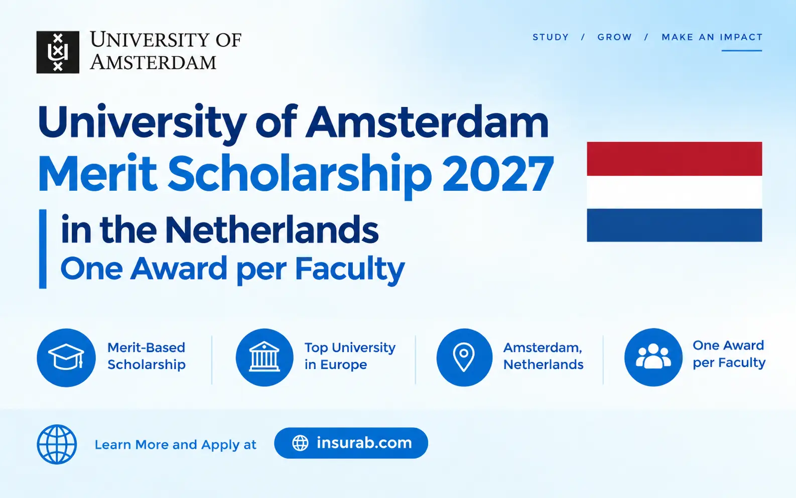 University of Amsterdam Merit Scholarship 2027 requirements and deadline