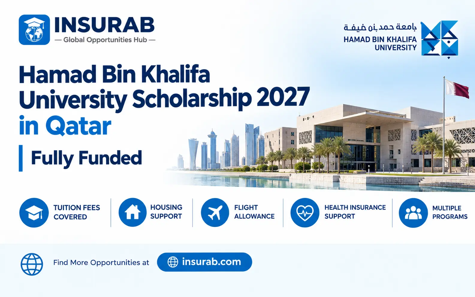 Insurab featured graphic for the Hamad Bin Khalifa University Scholarship 2027 in Qatar